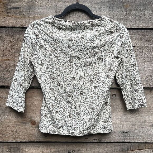 The Limited White & Tan Floral Print Pullover V-Neck 3/4 Sleeve Top Size XS - Picture 2 of 4